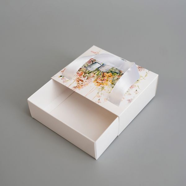 15х12х5 коробка-сумка белая "Thank you" цветочный принт №1 0025 фото