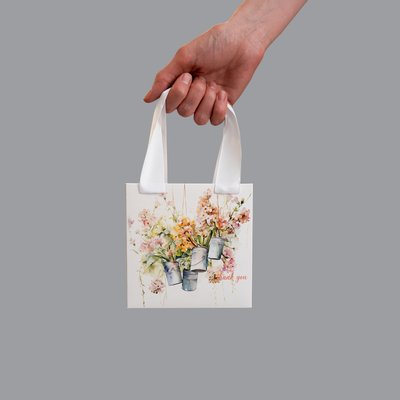 12х12х4 коробка-сумка белая "Thank you" цветочный принт №2 0036 фото