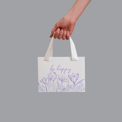 20х15х5 коробка-сумка белая "Be happy" цветочный принт №1 0047 фото