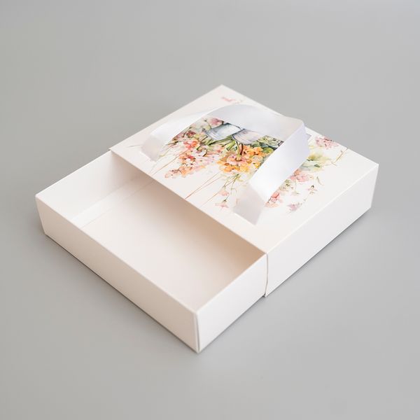 20х15х5 коробка-сумка белая "Thank you" цветочный принт №1 0049 фото
