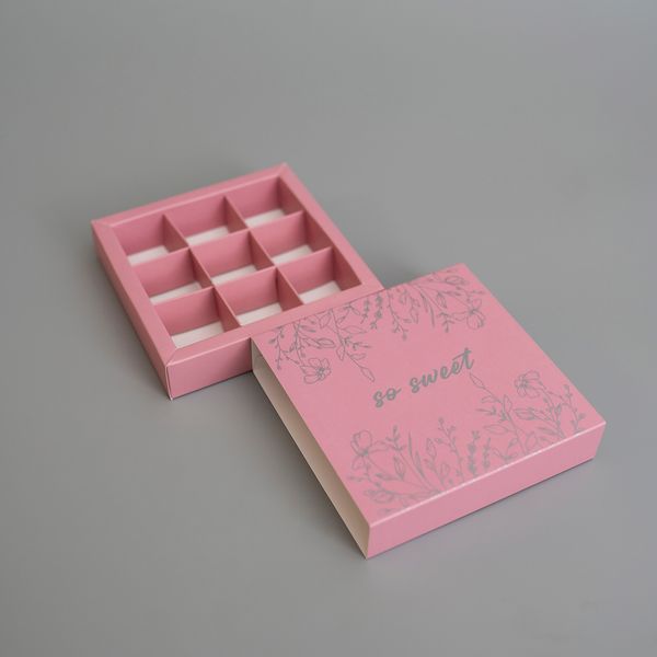 14,5х14,5х3 пенал розовый "So sweet" на 9 конфет цветочный принт №2 0014 фото